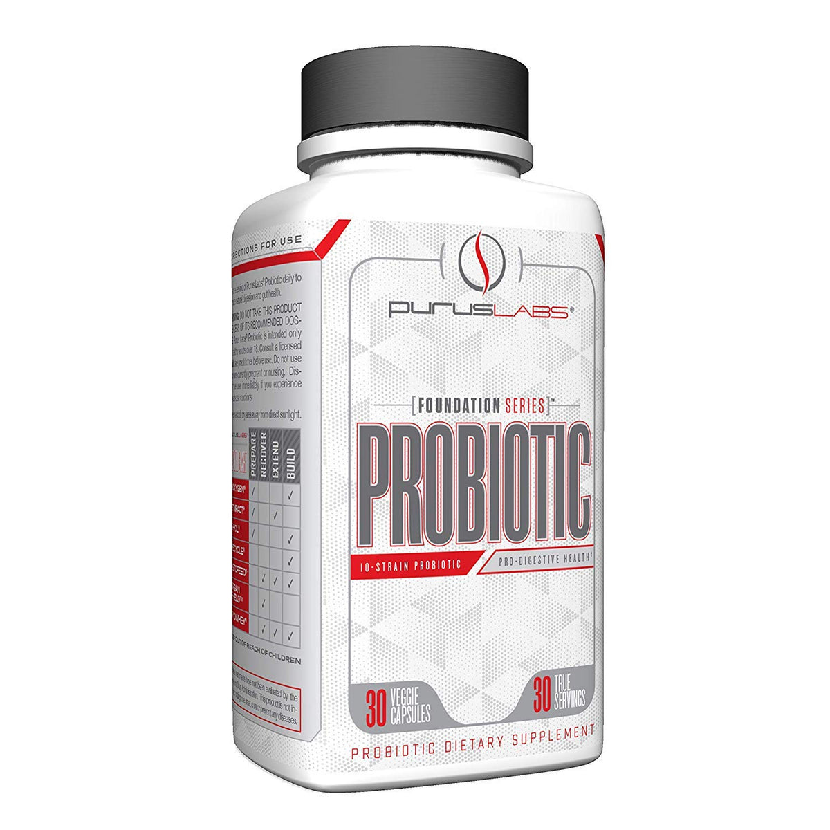 Purus Labs Probiotic Capsules bottle front view for daily digestive support.