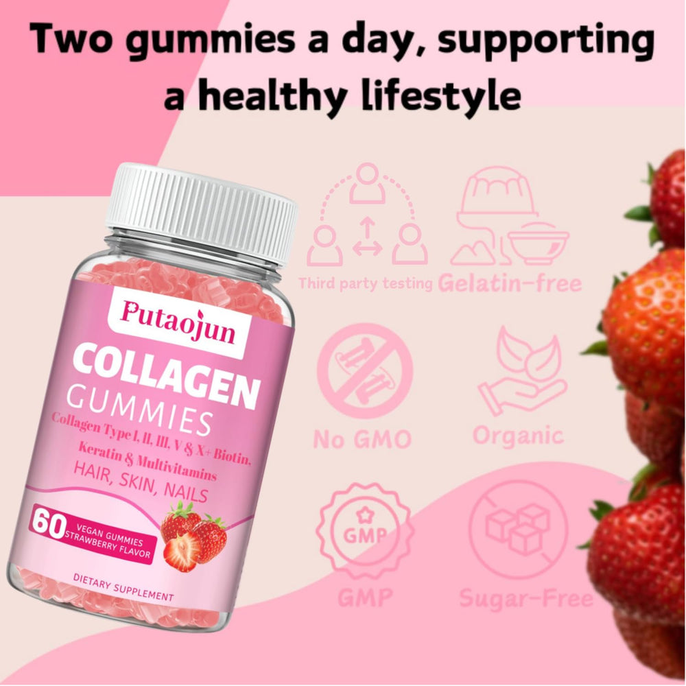 Gummy serving on hand suggests easy, enjoyable daily beauty support.