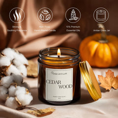 Putart Cedar Wood Candle wick close-up shows clean burn with lead-free cotton wick.