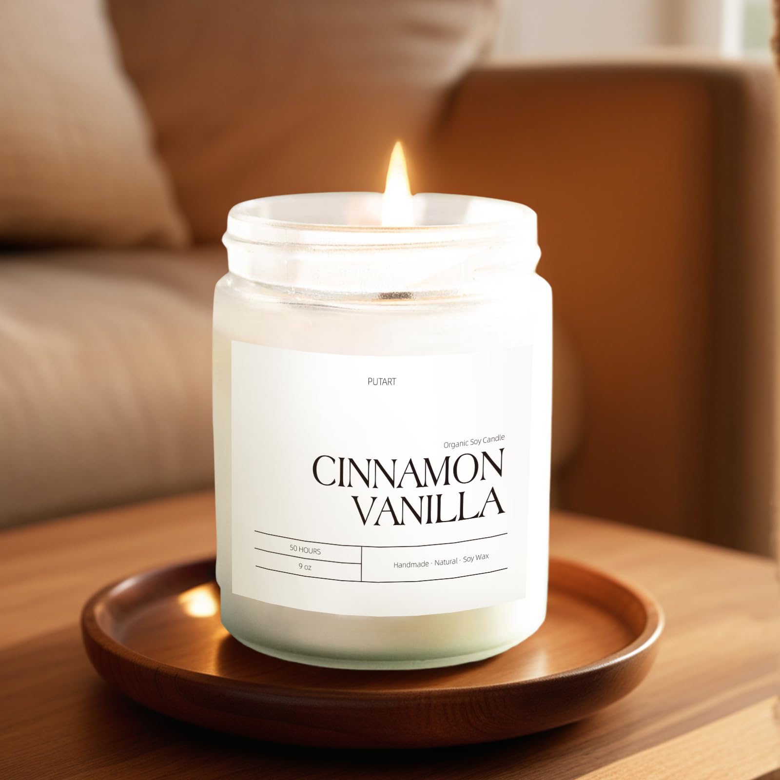 Putart Cinnamon Vanilla Candle jar frosted highlights elegant jar design