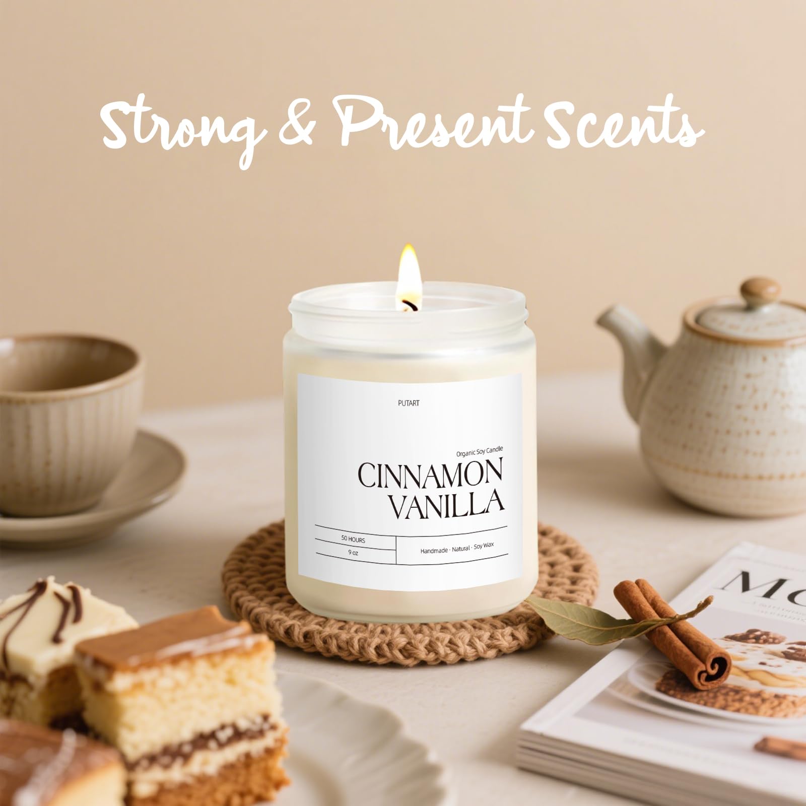 Putart Cinnamon Vanilla Candle wax close-up shows natural soy formula for clean burning