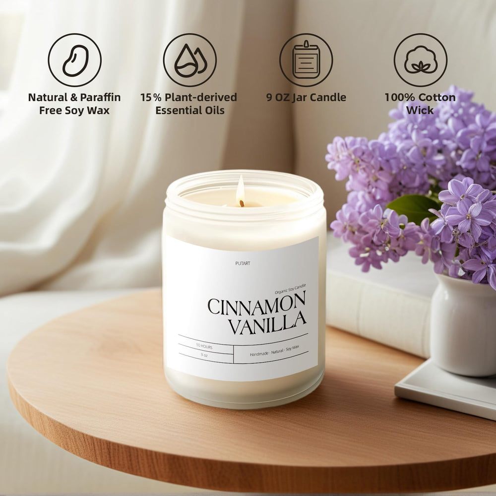 Putart Cinnamon Vanilla Candle wick-burn demonstrates even burn with lead-free wick