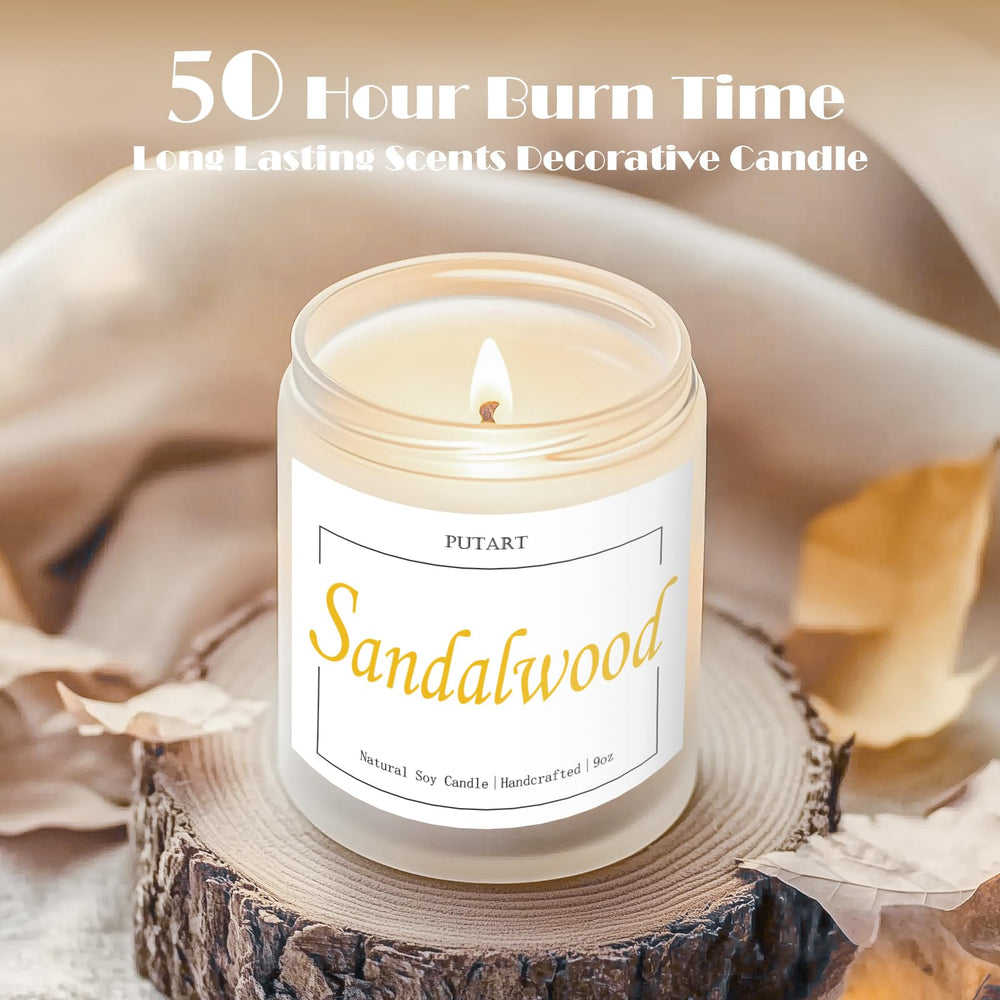 Putart sandalwood frosted jar candle; elegant home fragrance for living spaces.