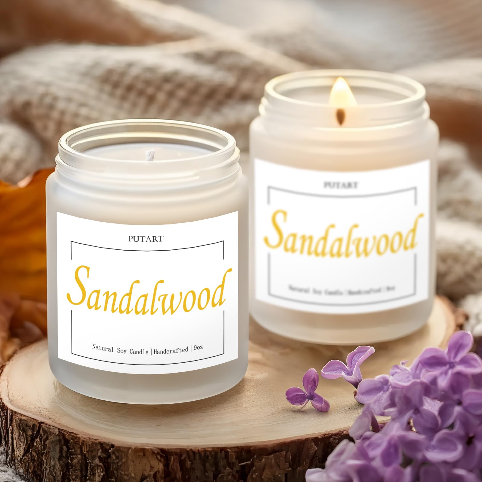 Putart sandalwood candle room ambience; soothing scent enhances meditation.