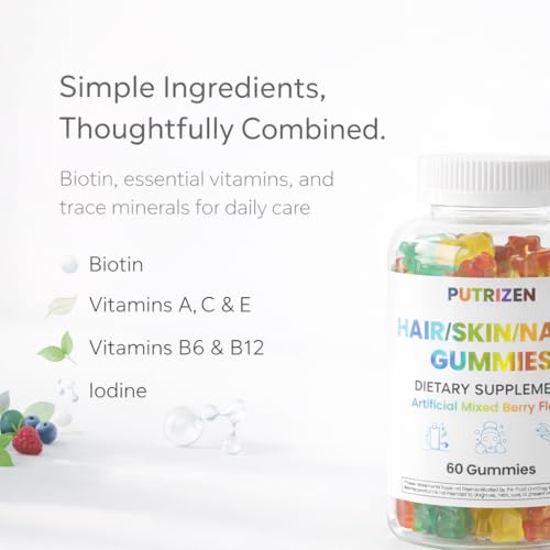 Putrizen biotin-5000mcg-ingredient-panel highlights vitamins for balanced daily nutrition.