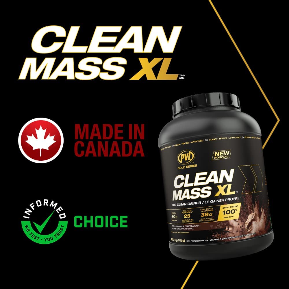 PVL Clean Mass XL nutrition panel displays protein and amino acids for recovery.