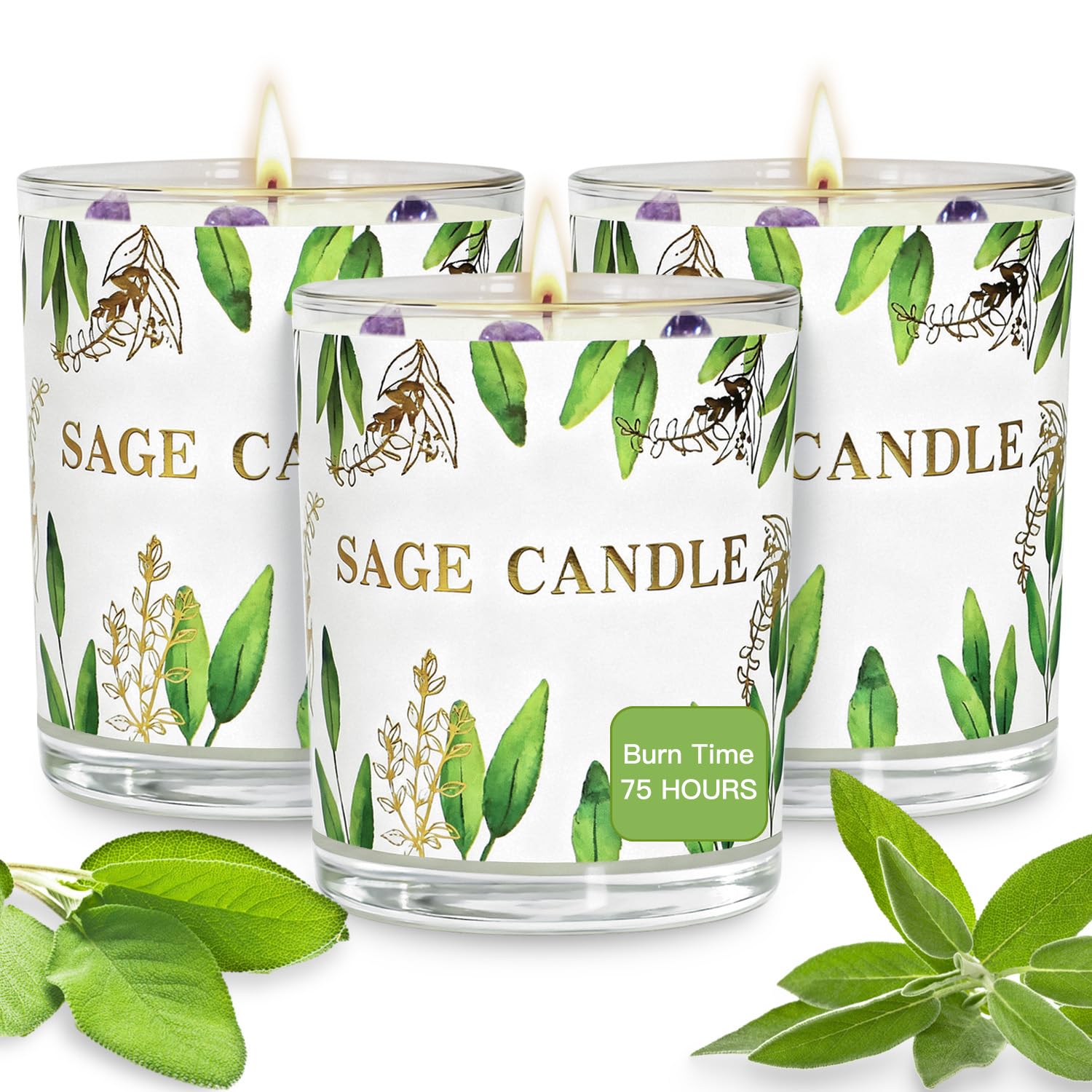 PVUELE Sage Candle 3-pack with earthy sage aroma for cleansing spaces
