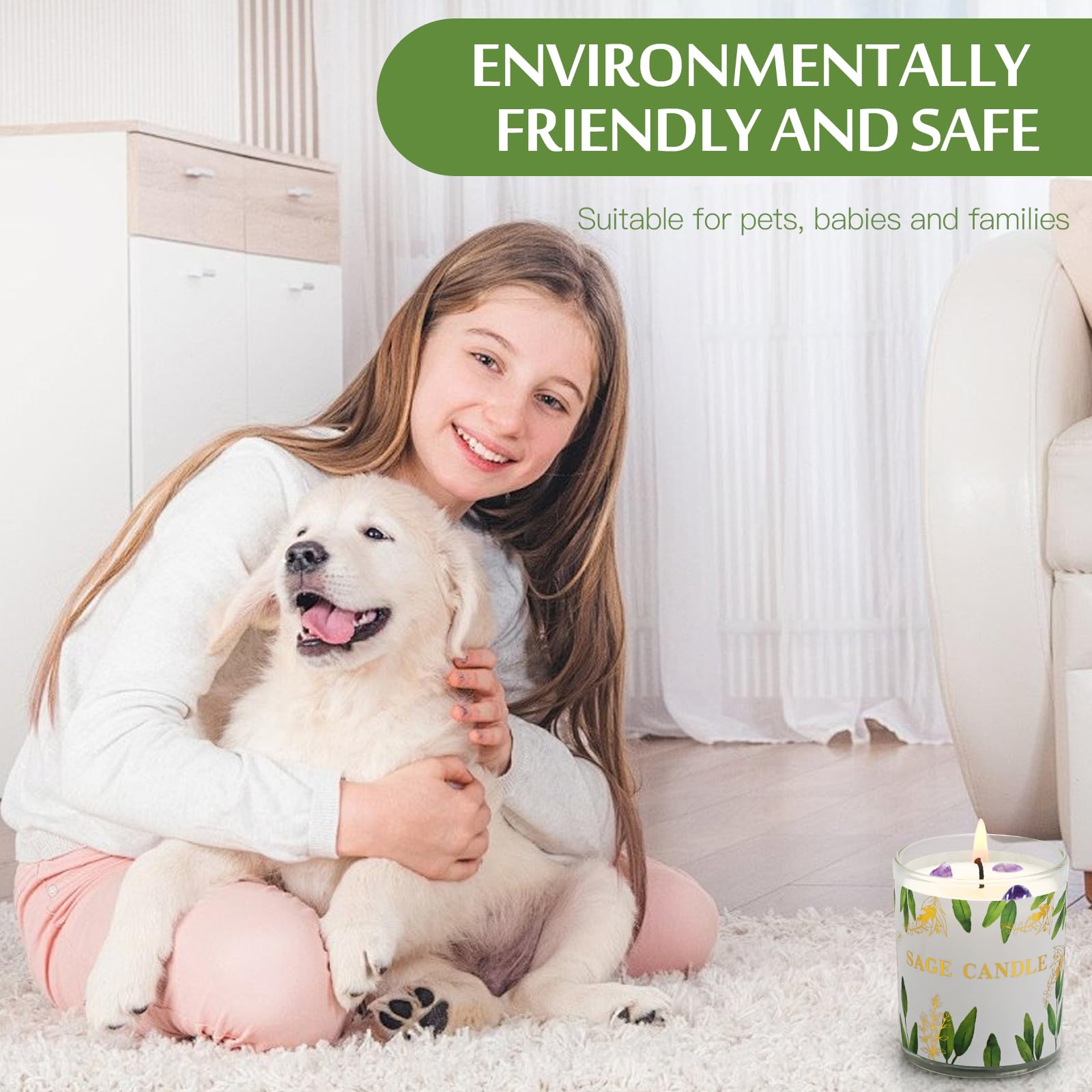 PVUELE Sage Candle 6-pack room energy cleansing in a cozy corner