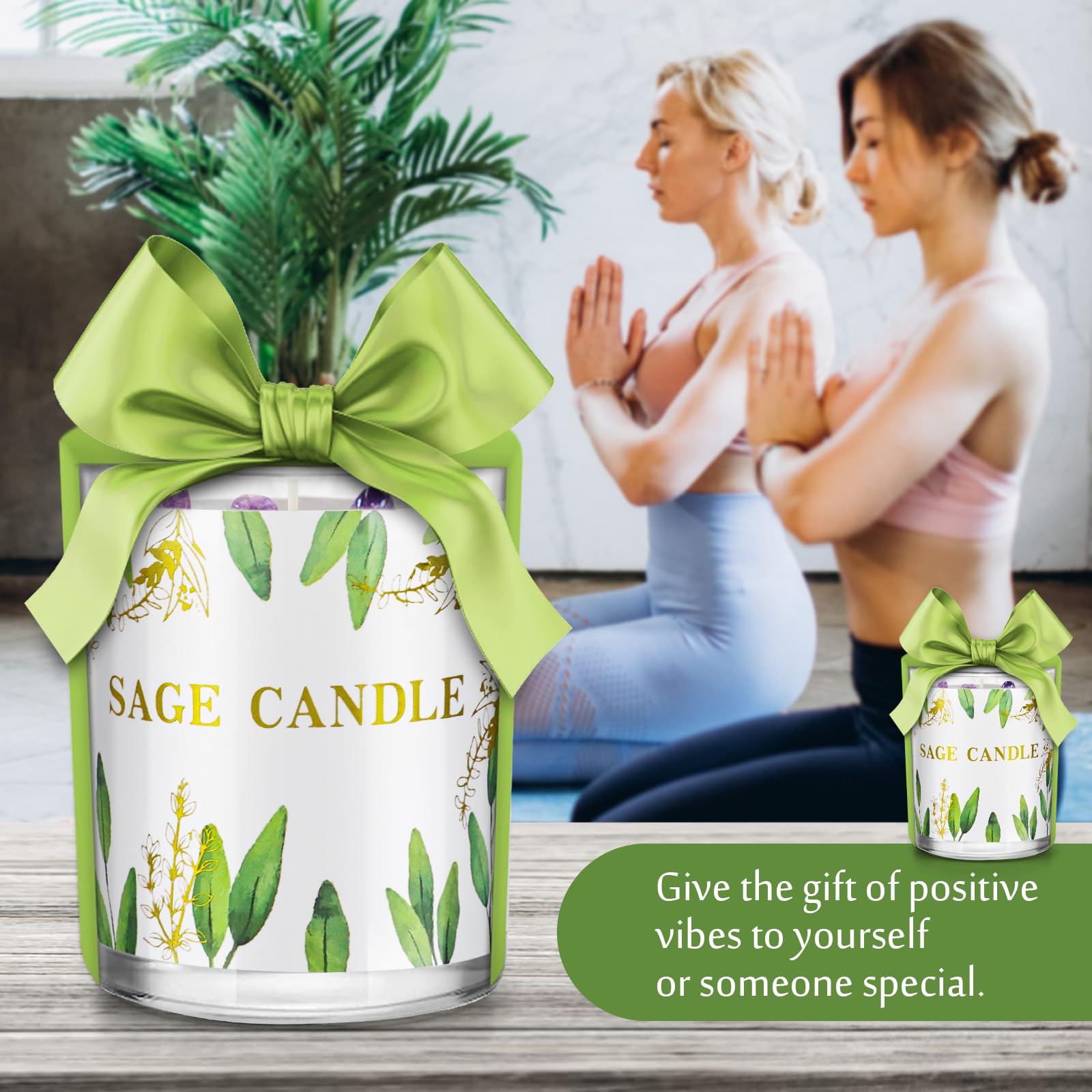 PVUELE Sage Candle 6-pack meditation setup with gentle glow