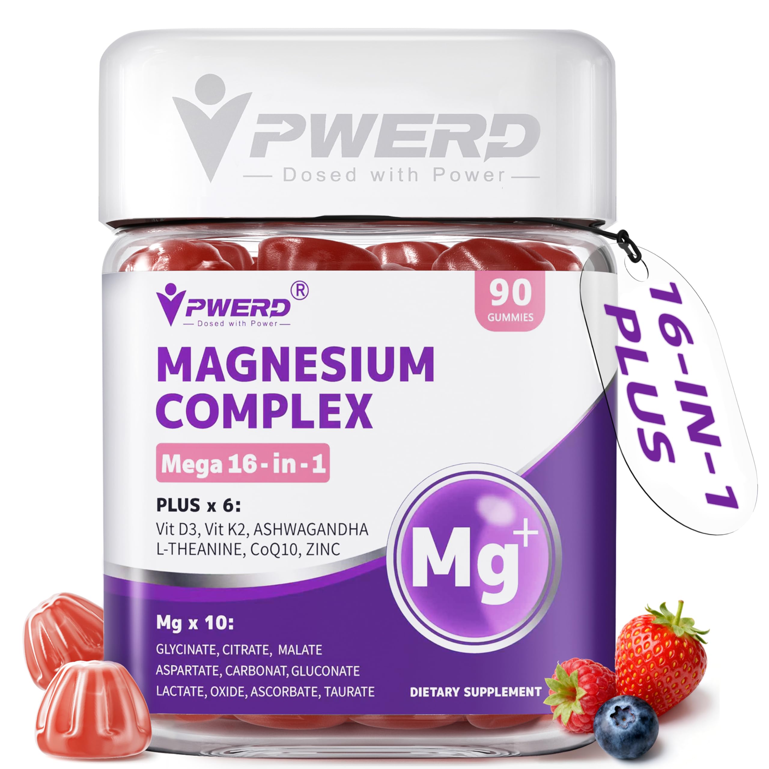 PWERD Mega16-in-1 gummies bottle front showing high absorption magnesium blend for sleep support