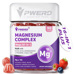PWERD Mega16-in-1 gummies bottle front showing high absorption magnesium blend for sleep support