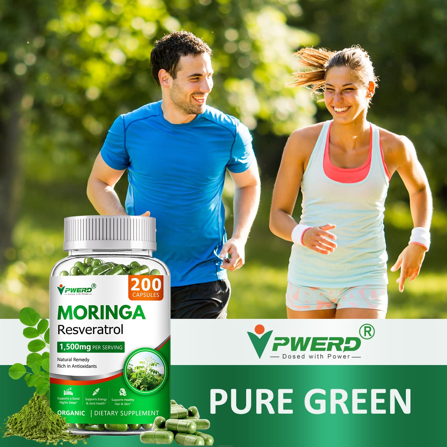 PWERD Moringa capsules with clean, additive-free ingredients