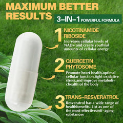 Closeup of PWERD NAD+ capsules ready to take with water