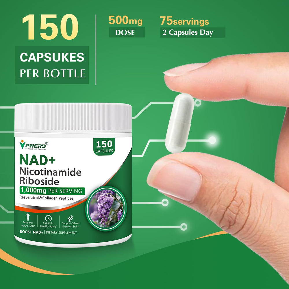 PWERD NAD+ capsules two-per-day serving demonstrated for daily energy support