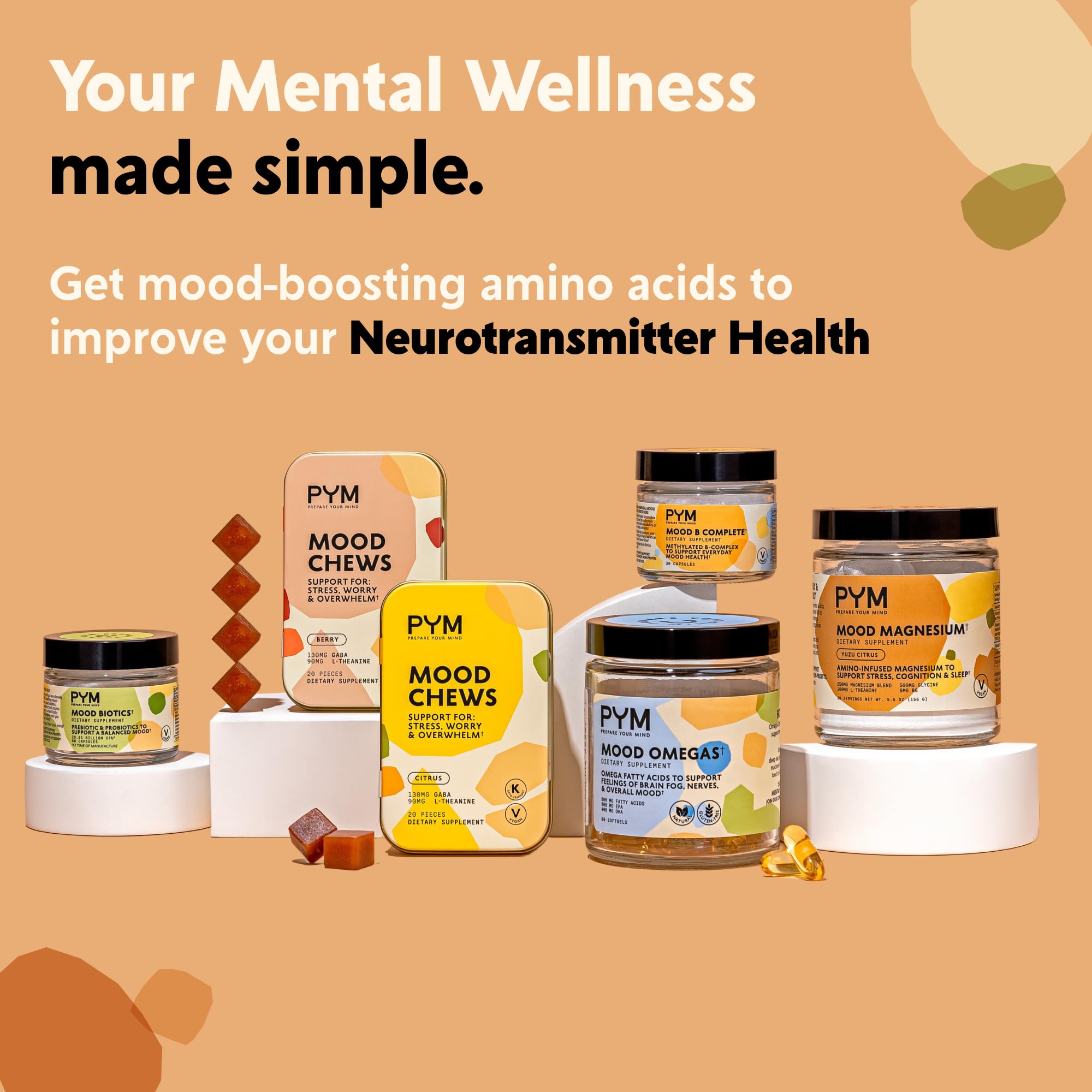 PYM Health Attention Chews in-use hand with calm focus notes.