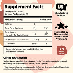 Close-up of PYM Berry Mood Chews gummies highlighting L-Theanine and GABA for relaxation.