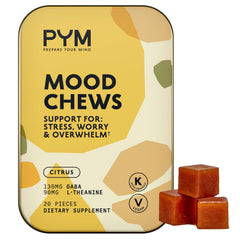 PYM Health Citrus Mood Chews bottle showing natural citrus mood support for daily calm