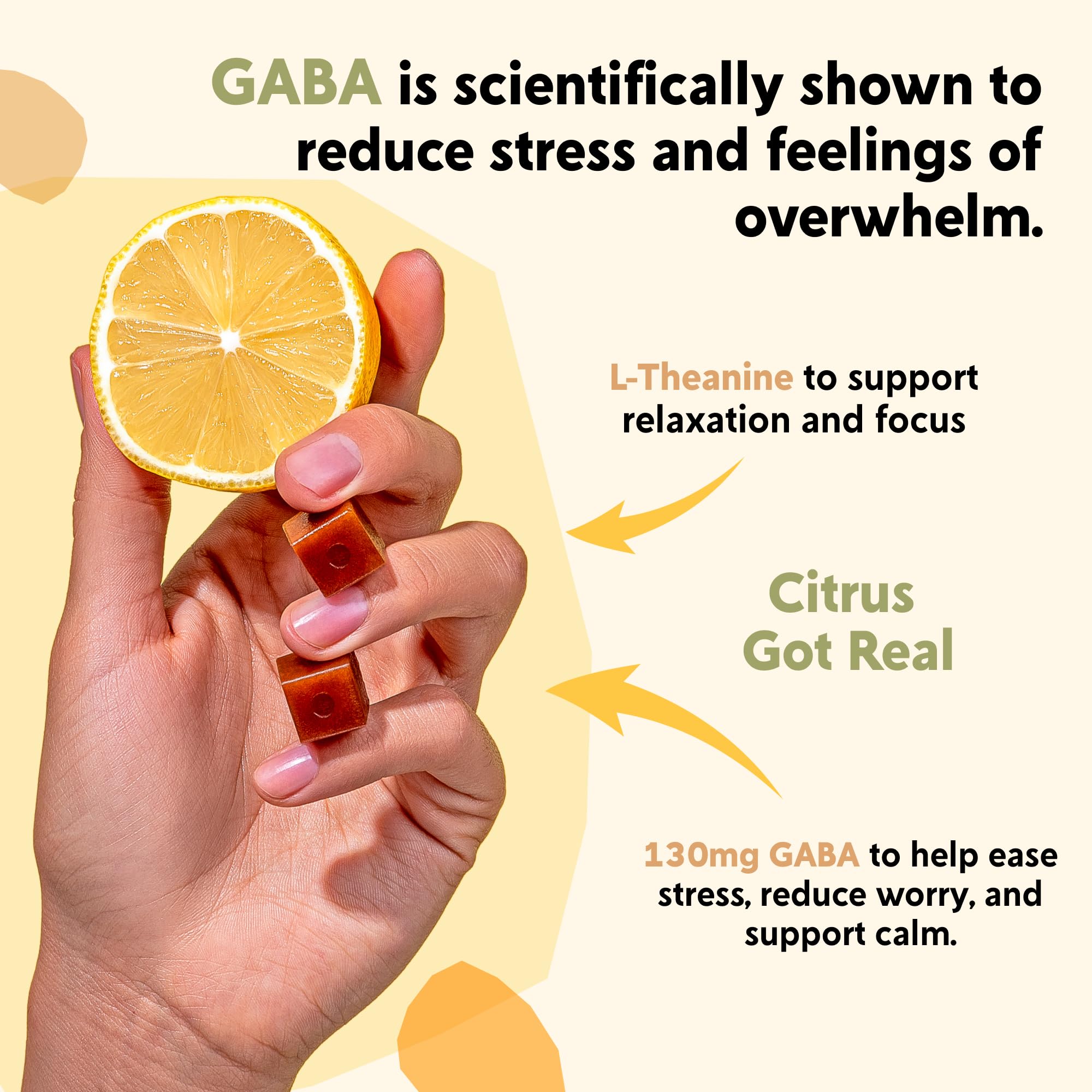 Two chews serving suggestion from PYM Citrus Mood Chews for daily calm.