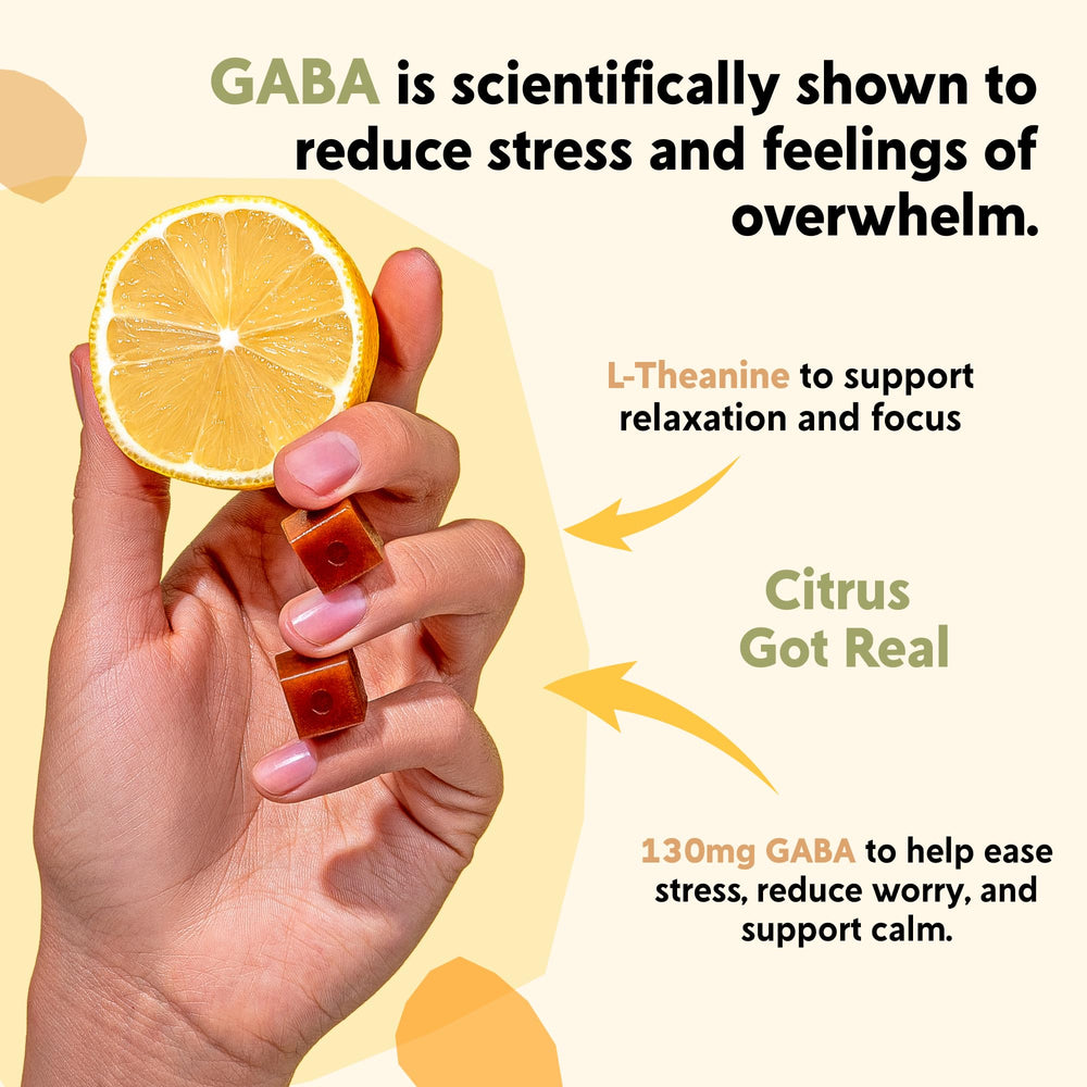 Two chews serving suggestion from PYM Citrus Mood Chews for daily calm.