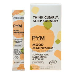PYM Mood Magnesium packets shown for convenient on-the-go stress support.