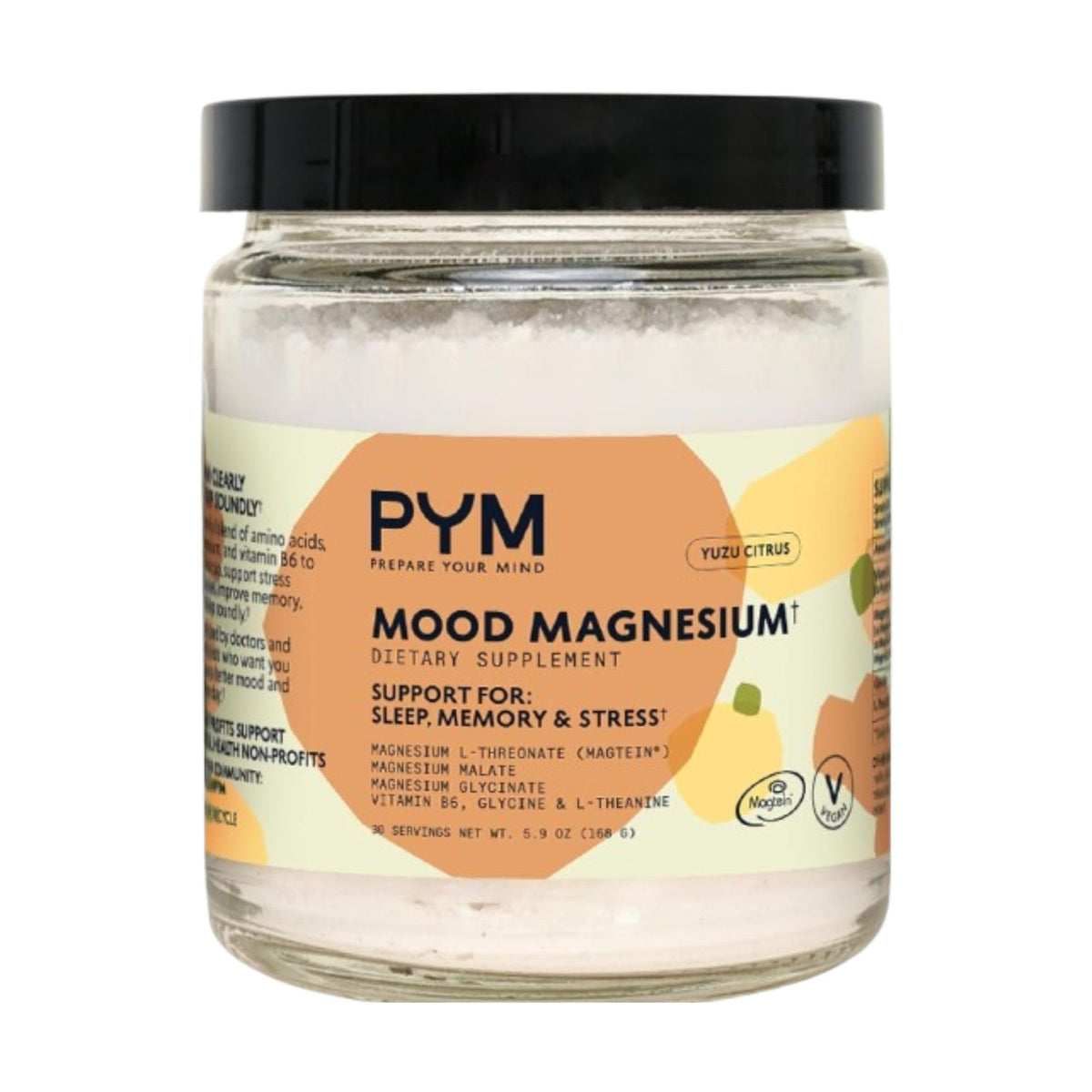 PYM Mood Magnesium Powder tub on counter for daily mood support