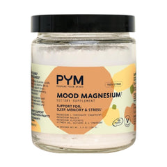PYM Mood Magnesium Powder tub on counter for daily mood support