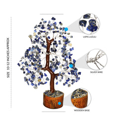 Pyor Lapis Lazuli crystal tree wooden base provides sturdy grounding