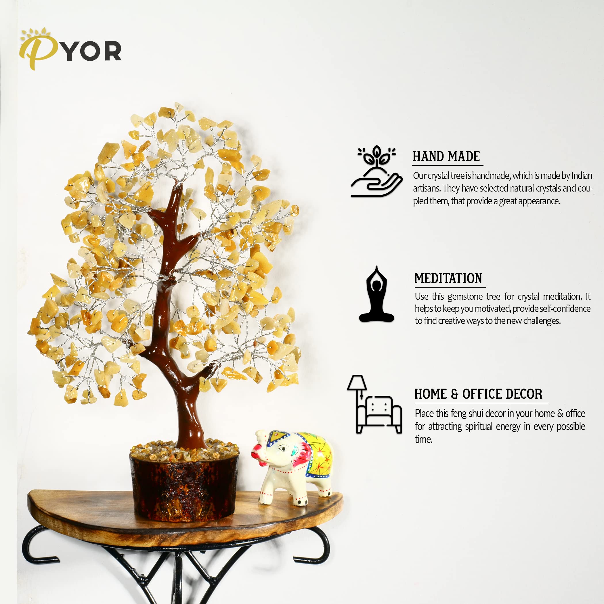 PYOR Money tree crystal decor on desk or shelf for abundance vibes
