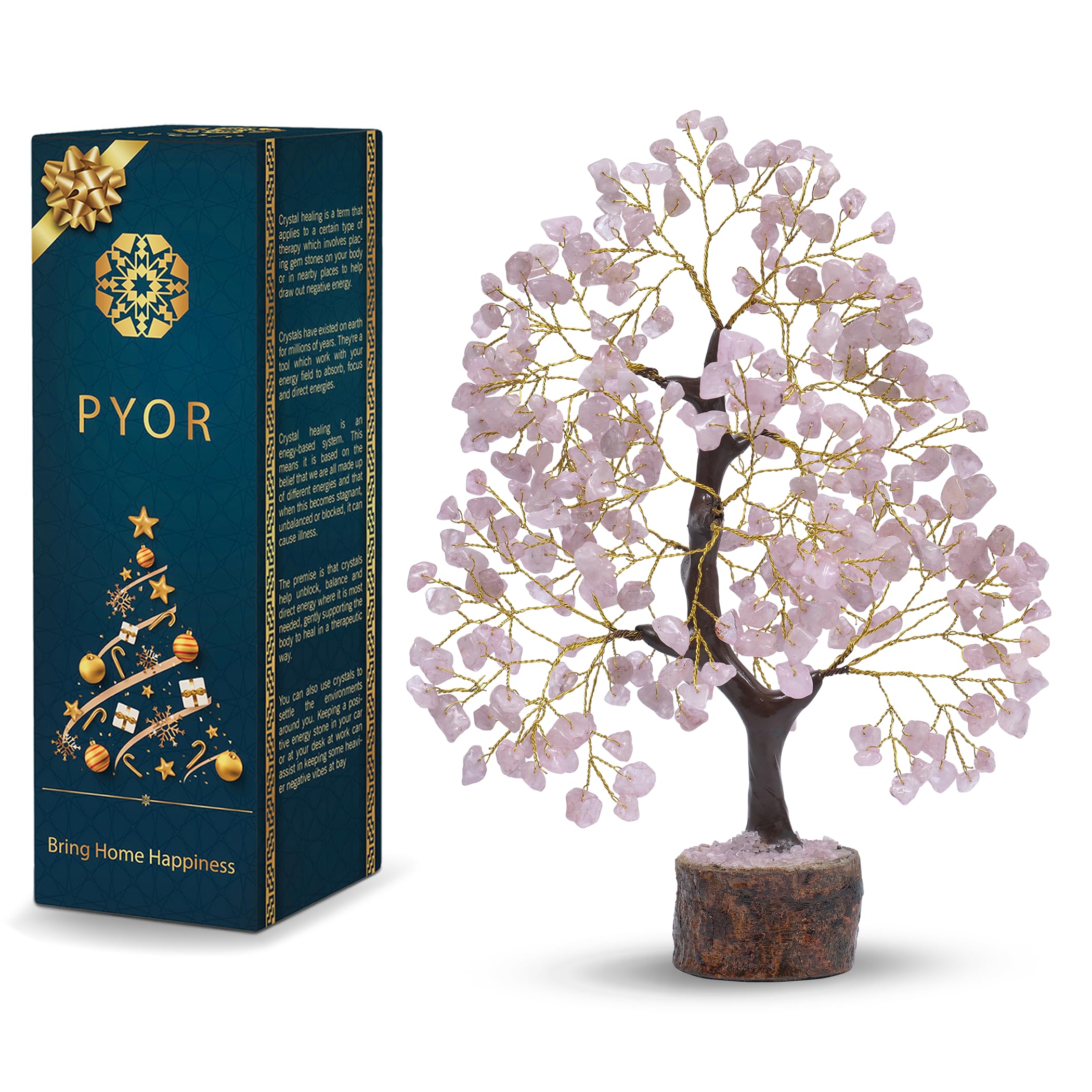 PYOR Rose Quartz Money Tree branch detail enhances calm, elegant space