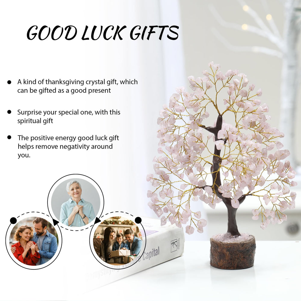 PYOR Rose Quartz Money Tree with golden wire gleam elevates desk decor
