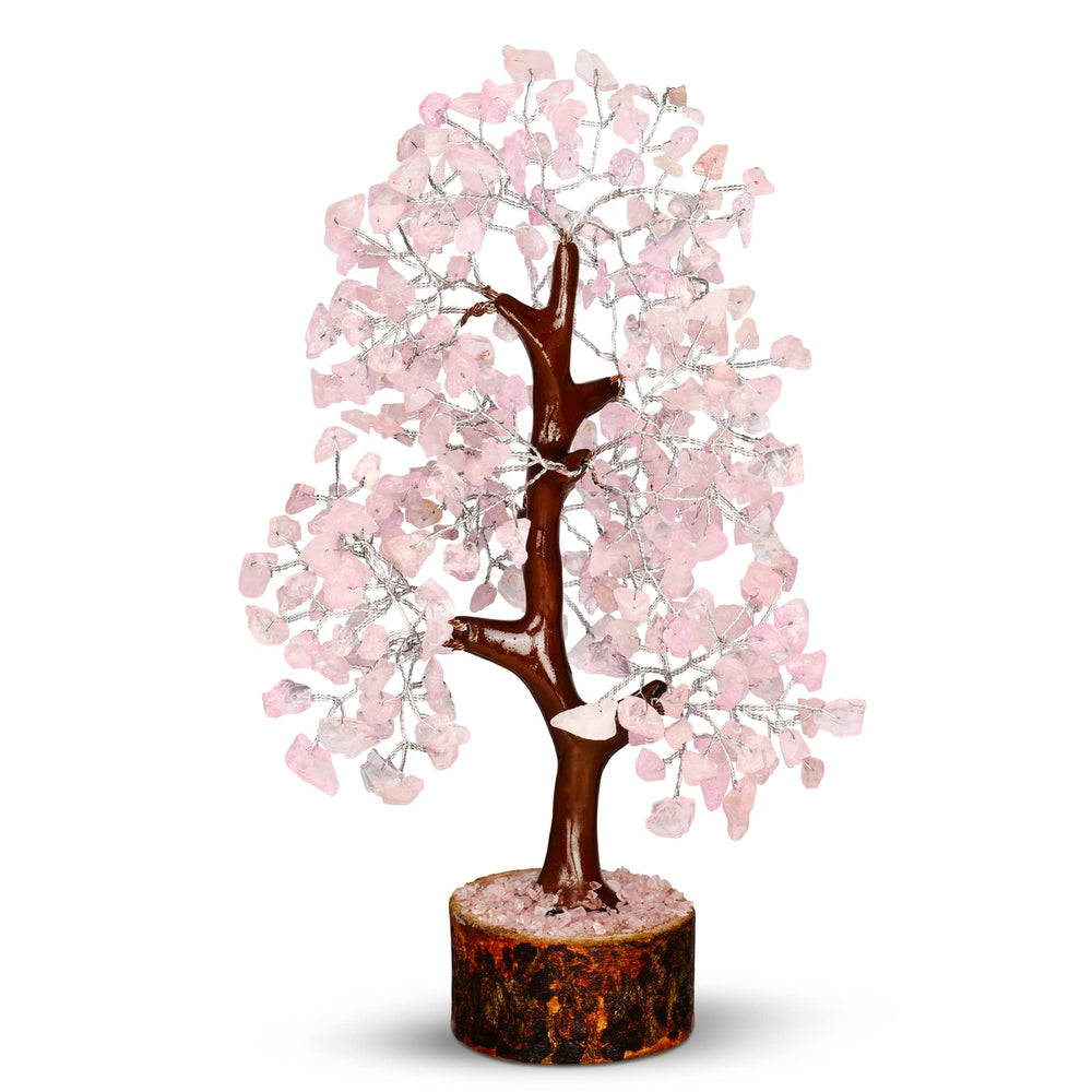 PYOR Rose Quartz Tree in a cozy room corner setup