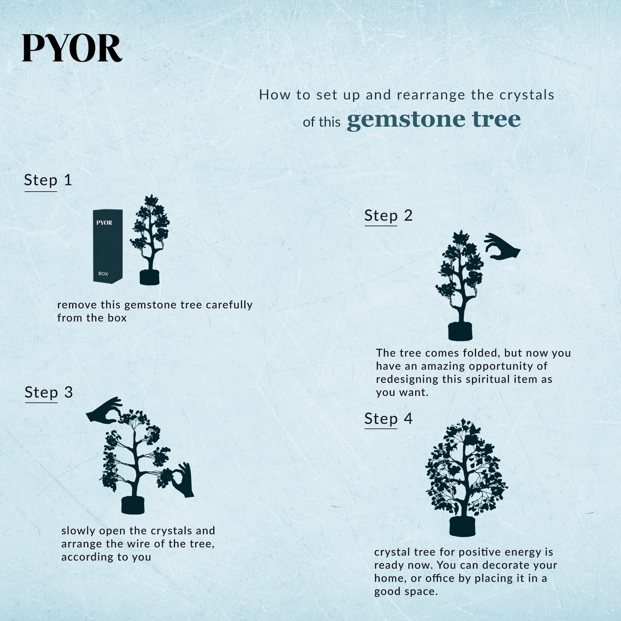 PYOR Rose Quartz Tree silver wire detail on crystals