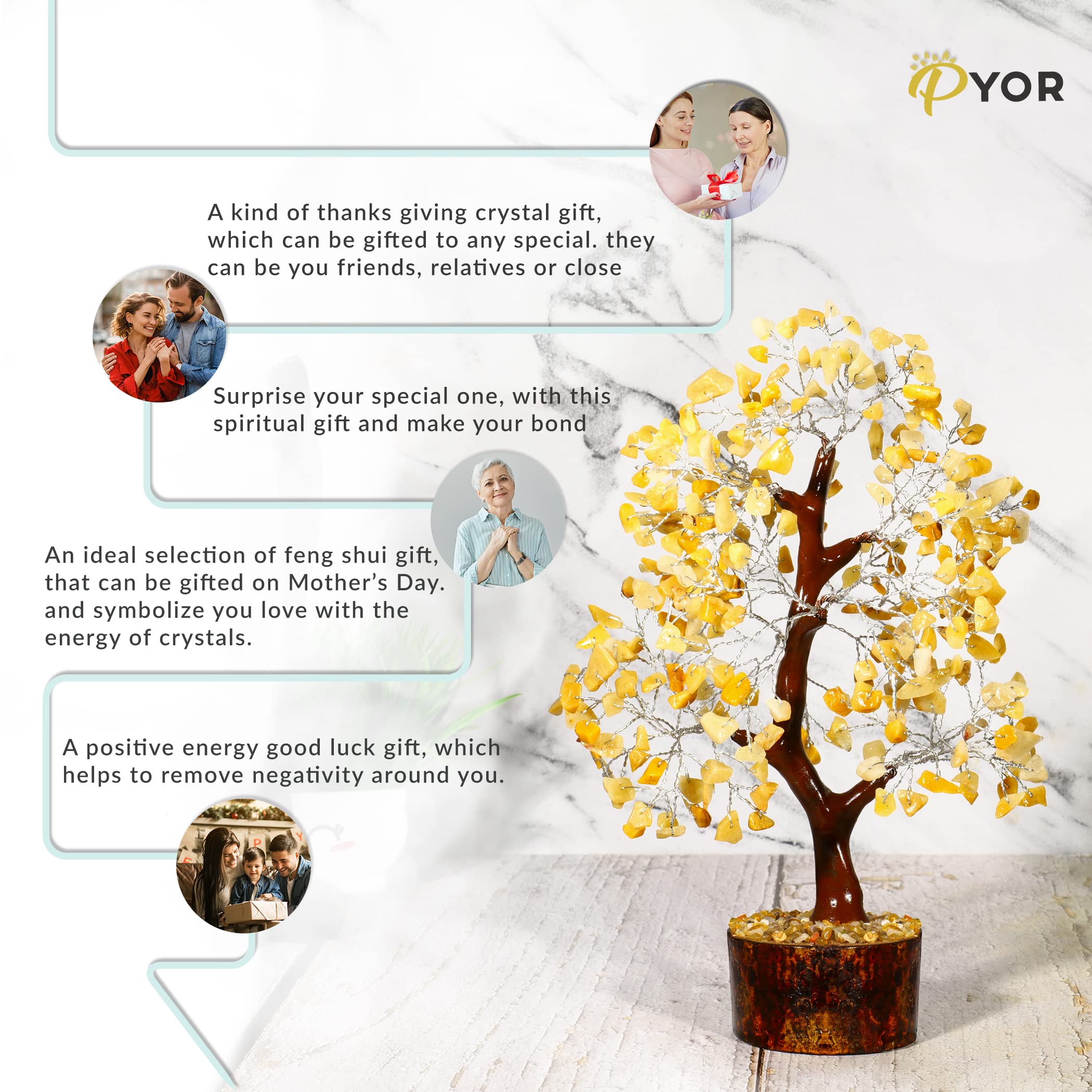 PYOR Silver-wire crystal tree details highlighting handcrafted craftsmanship