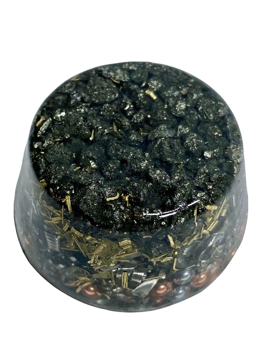 Pyrite orgone generator living room view promotes a balanced ambiance.
