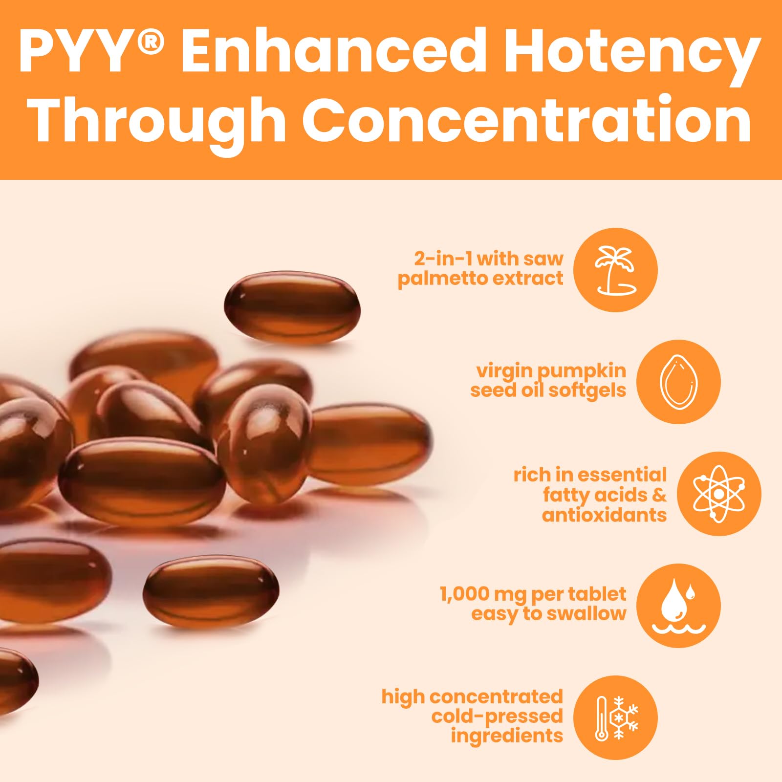 PYY bladder and prostate support softgels in bottle.