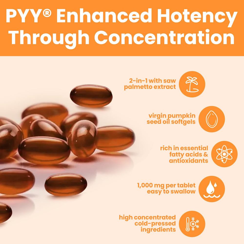 PYY bladder and prostate support softgels in bottle.