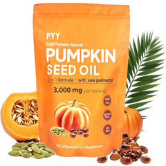 PYY cold-pressed pumpkin seed oil softgels bottle for daily wellness.