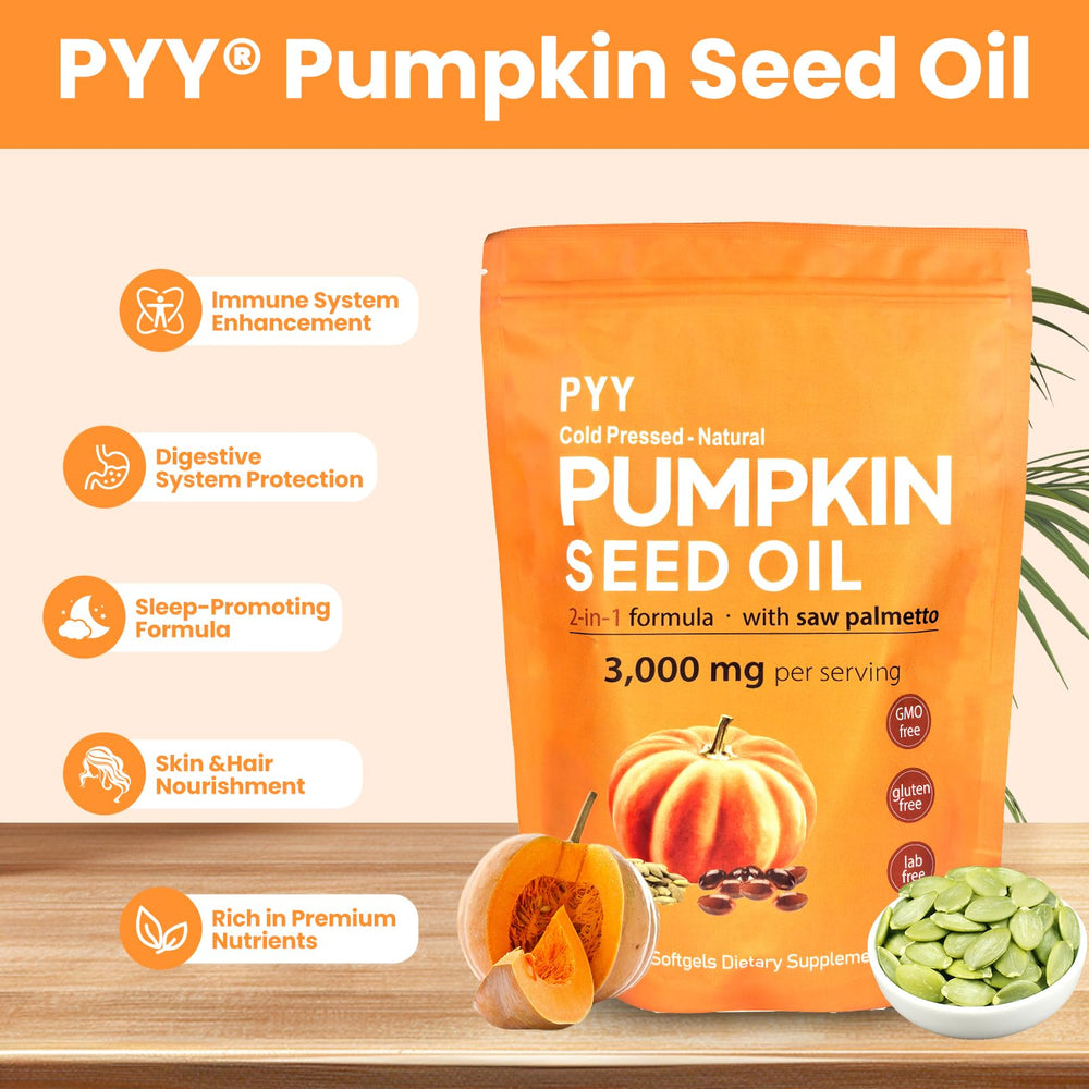 PYY daily serving two capsules image with 3,000 mg pumpkin seed oil.