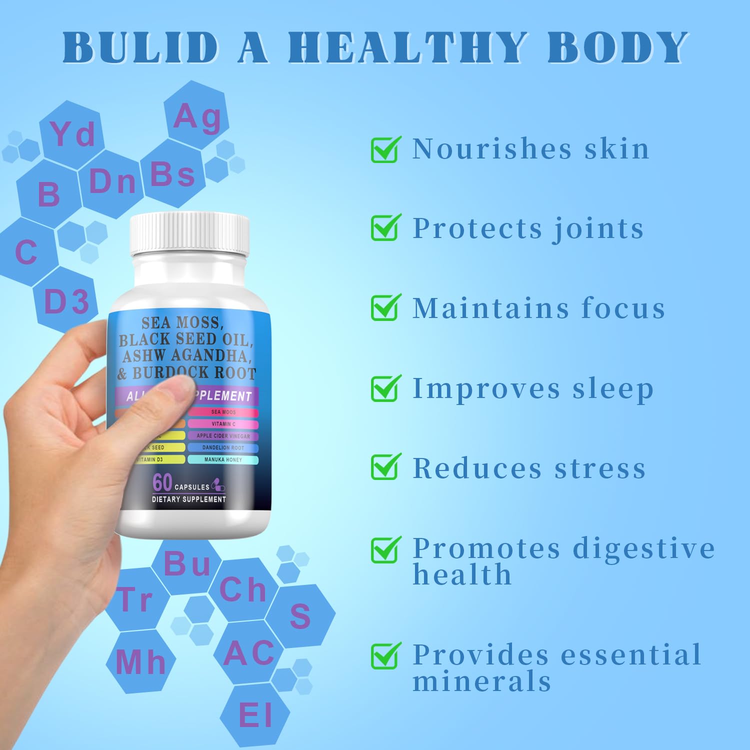 Pyzor Sea Moss Complex capsules provide convenient daily nutrition.