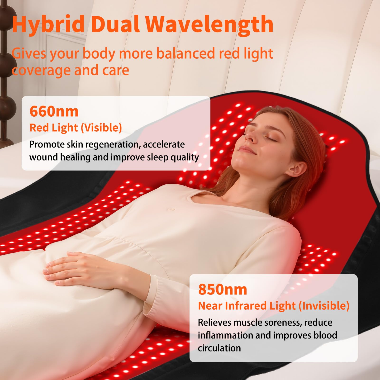 PZJDSR dual-wavelength blanket shown front view enabling targeted near-infrared and red light sessions.