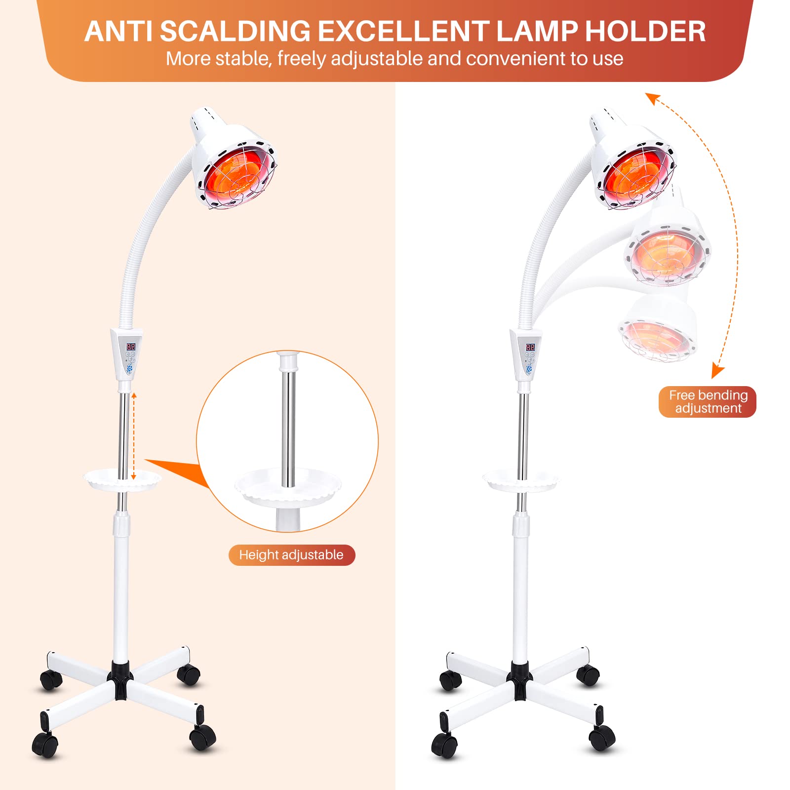 QAIHOE infrared therapy lamp with wheels rolls smoothly for repositioning.