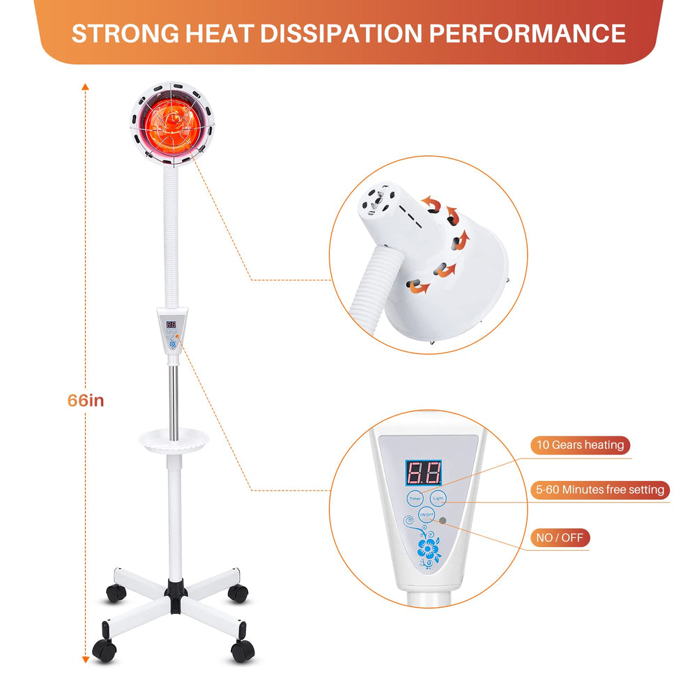 QAIHOE infrared therapy lamp packaging shows complete setup and accessories.