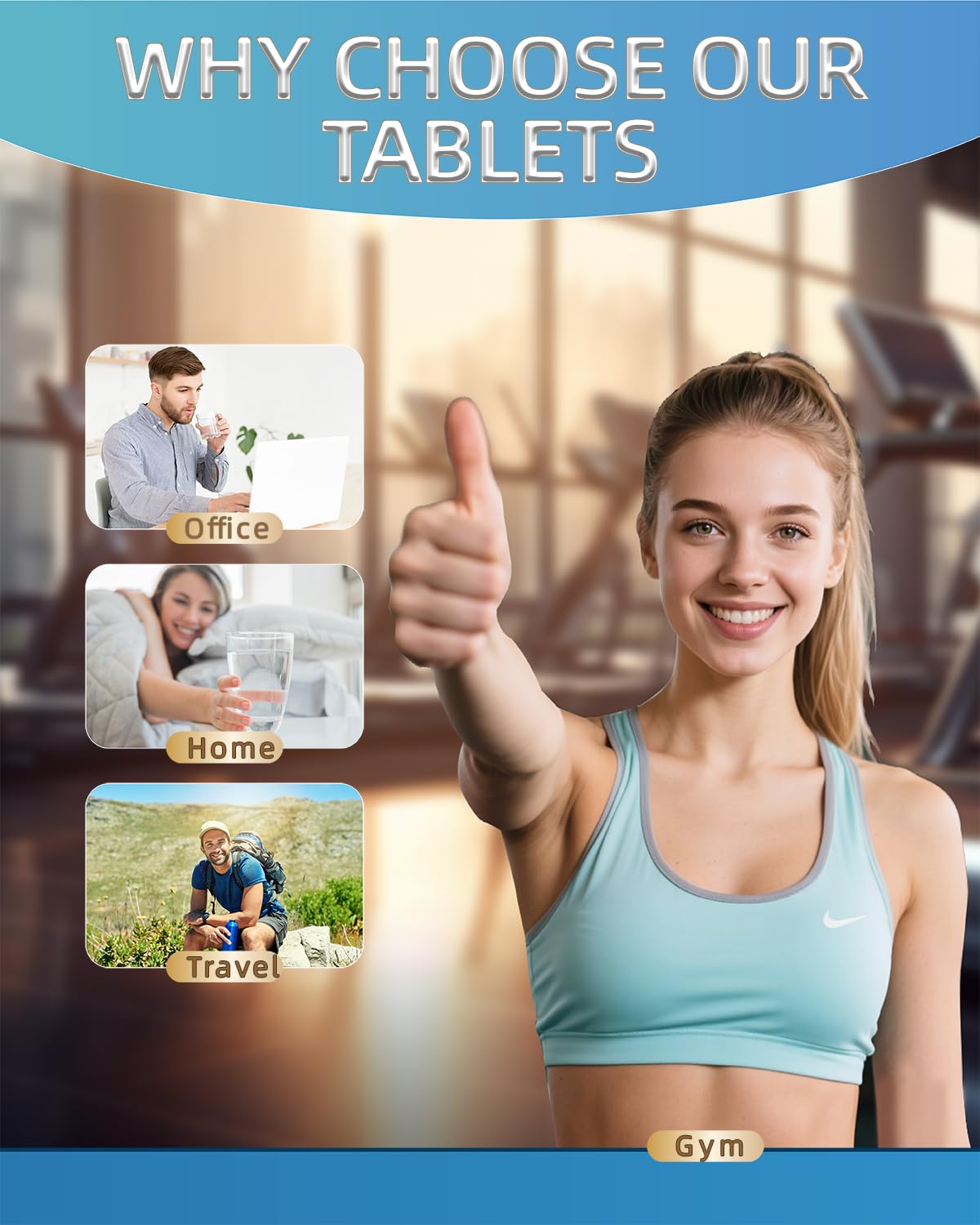 Qanbokey hydrogen tablets inside a gym bag ready to use