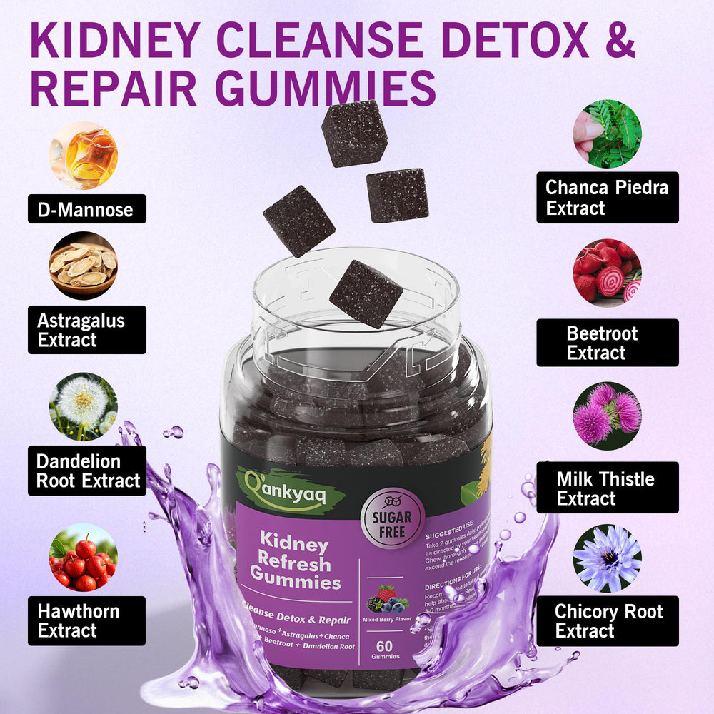 Q'ankyaq D Mannose Gummies bottle close-up showing vegan sugar-free claim