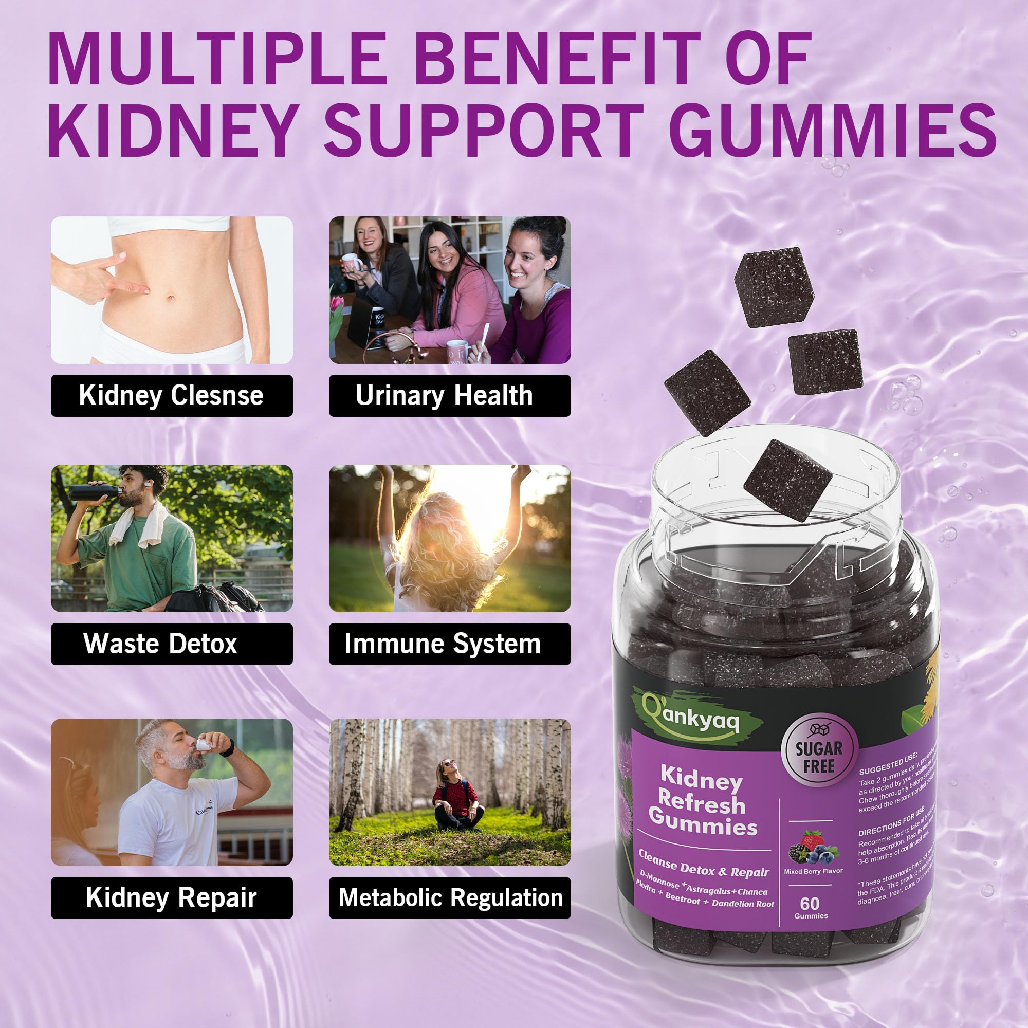 Q'ankyaq D Mannose Gummies with astragalus and dandelion ingredients