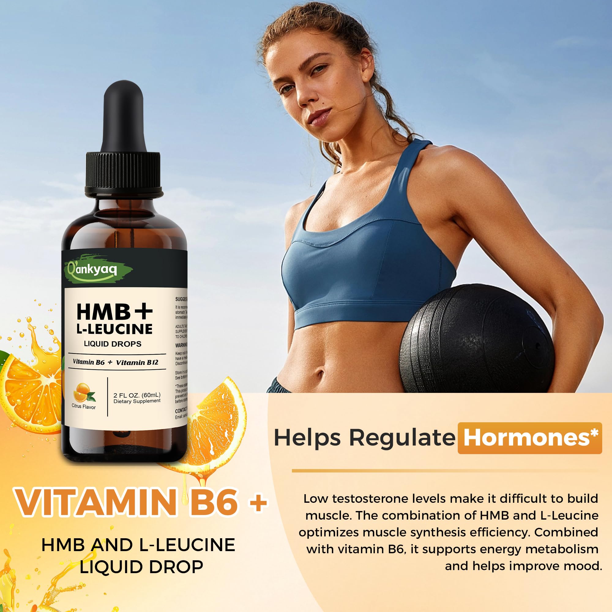 Q'ankyaq Leucine HMB vegan symbol on the label.
