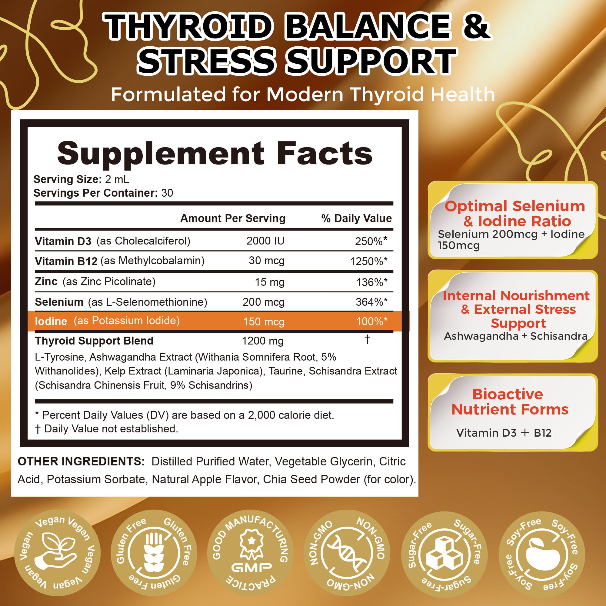 Q'ankyaq Thyroid Support Drops packaging highlights complete thyroid support ingredients.