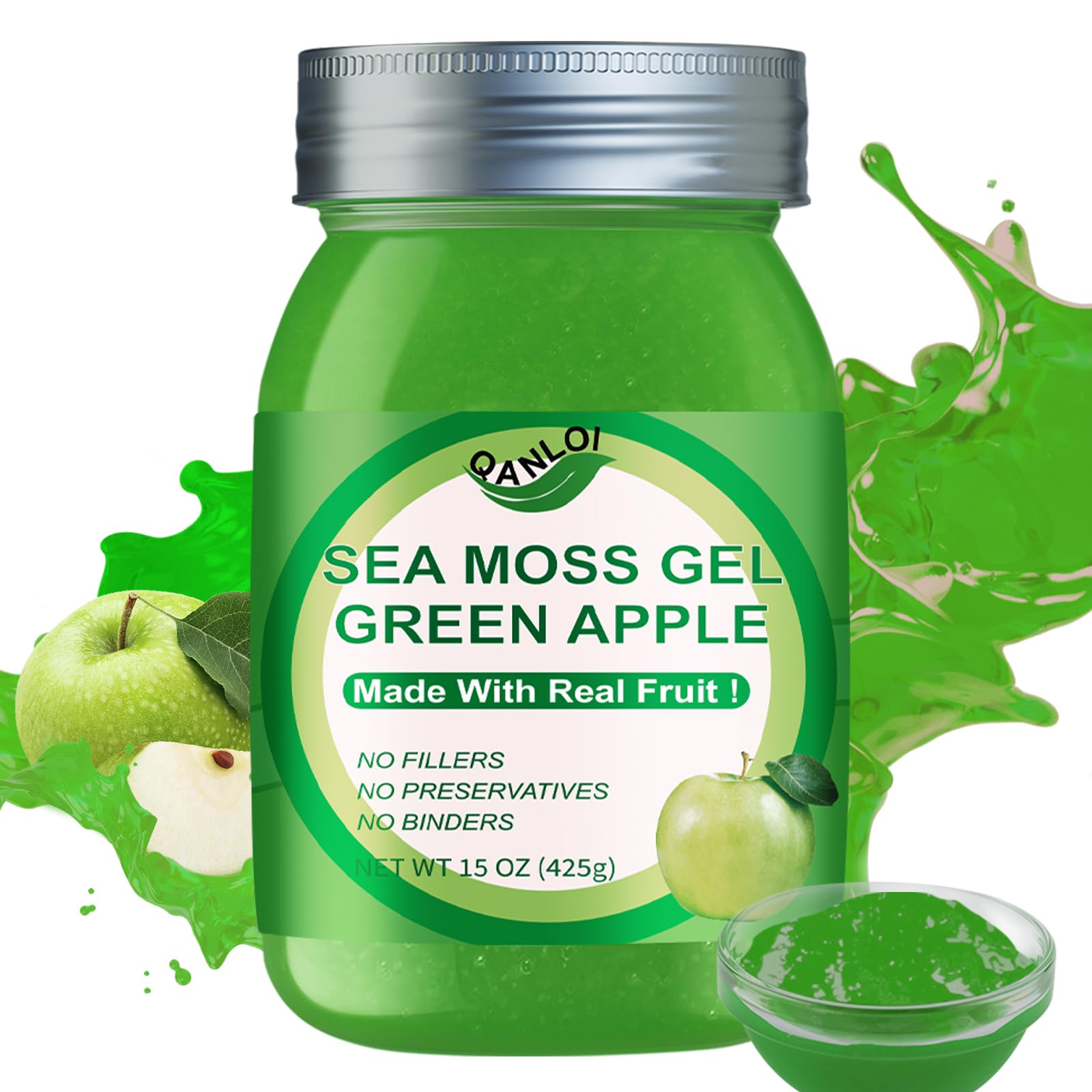 QANLOI sea moss gel bottle showing immune-support minerals