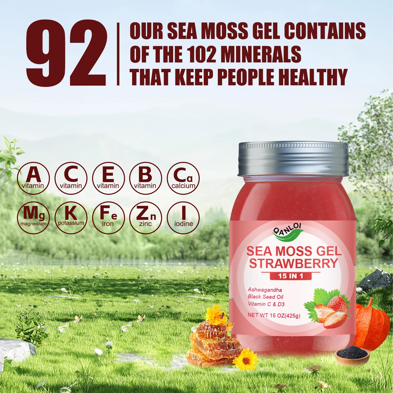 QANLOI sea moss gel strawberry poured into beverages for convenient daily nourishment