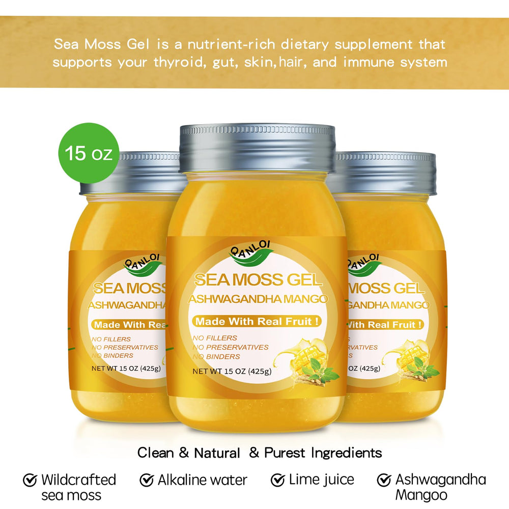 QANLOI Seamoss Gel ingredients jar highlighting natural minerals for wellness